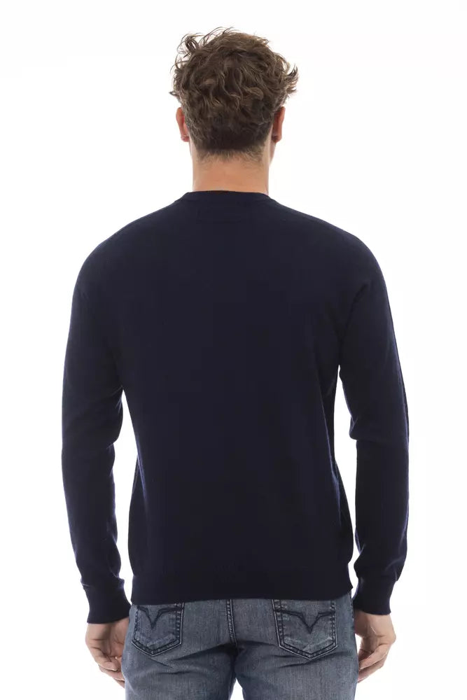 Alpha Studio Pull à col rond bleu élégant pour homme