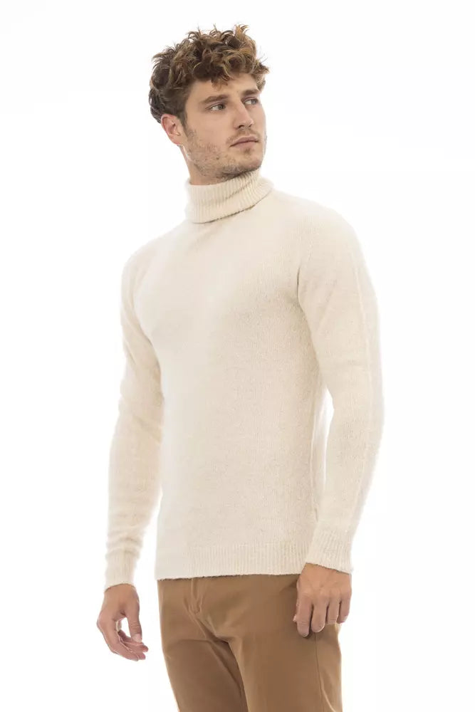 Pull à col roulé beige Alpha Studio avec fines côtes