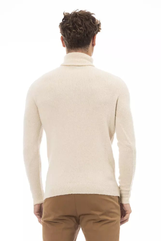 Pull à col roulé beige Alpha Studio avec fines côtes