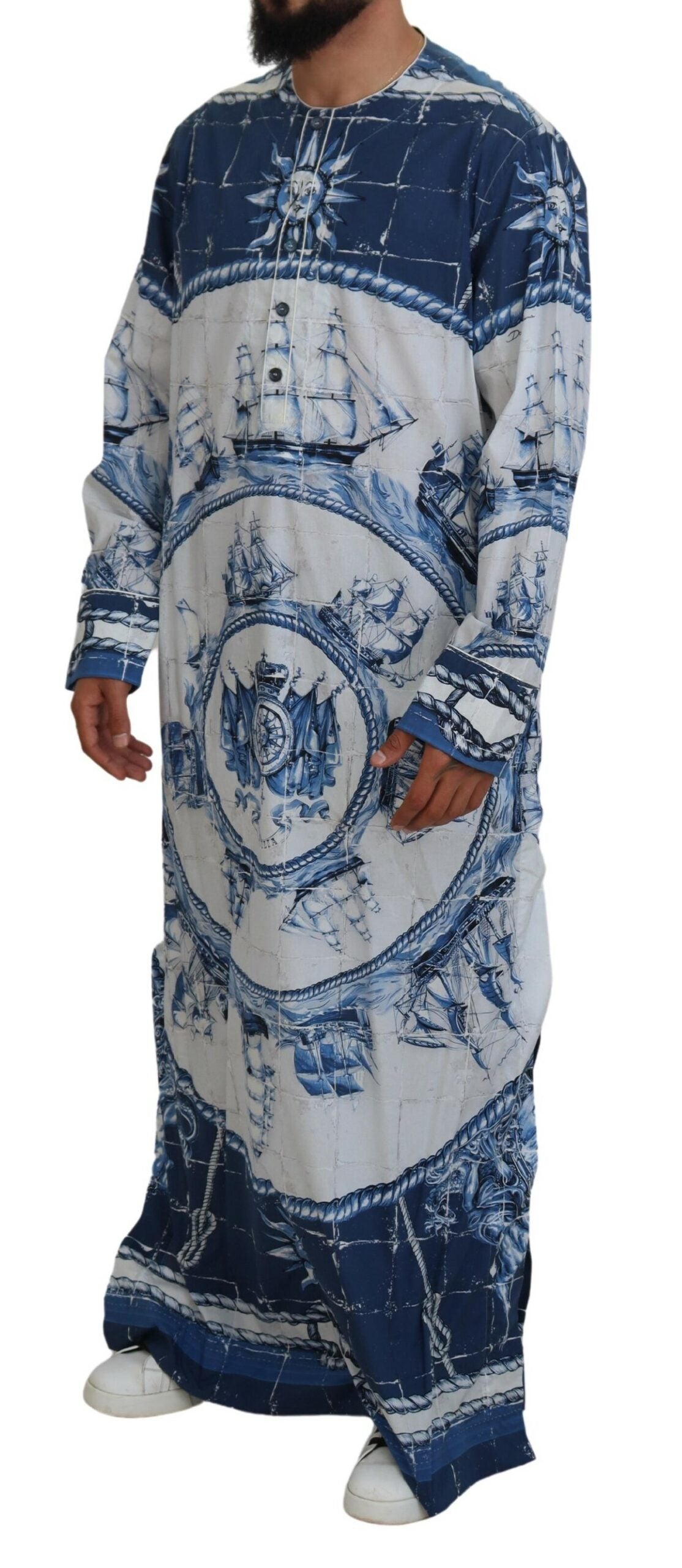 Dolce &amp; Gabbana Robe Thobe en coton et soie bleue Majestic