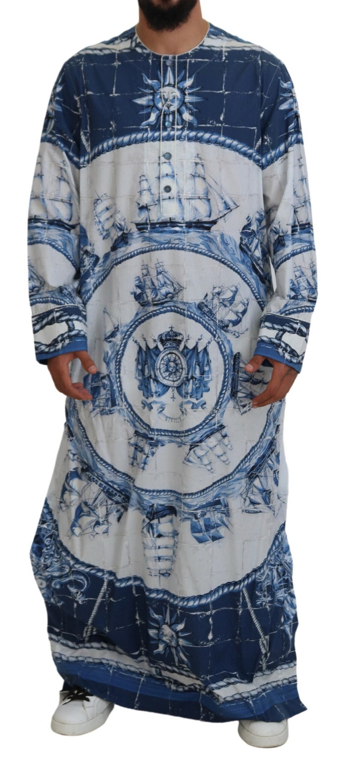 Dolce &amp; Gabbana Robe Thobe en coton et soie bleue Majestic