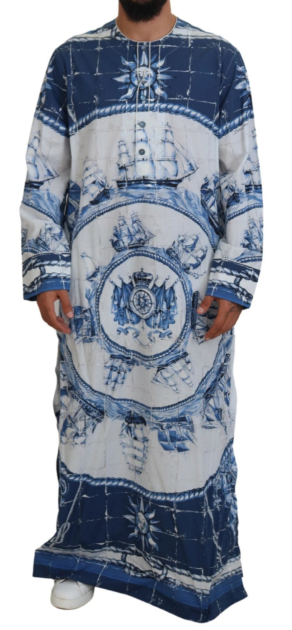 Dolce &amp; Gabbana Robe Thobe en coton et soie bleue Majestic