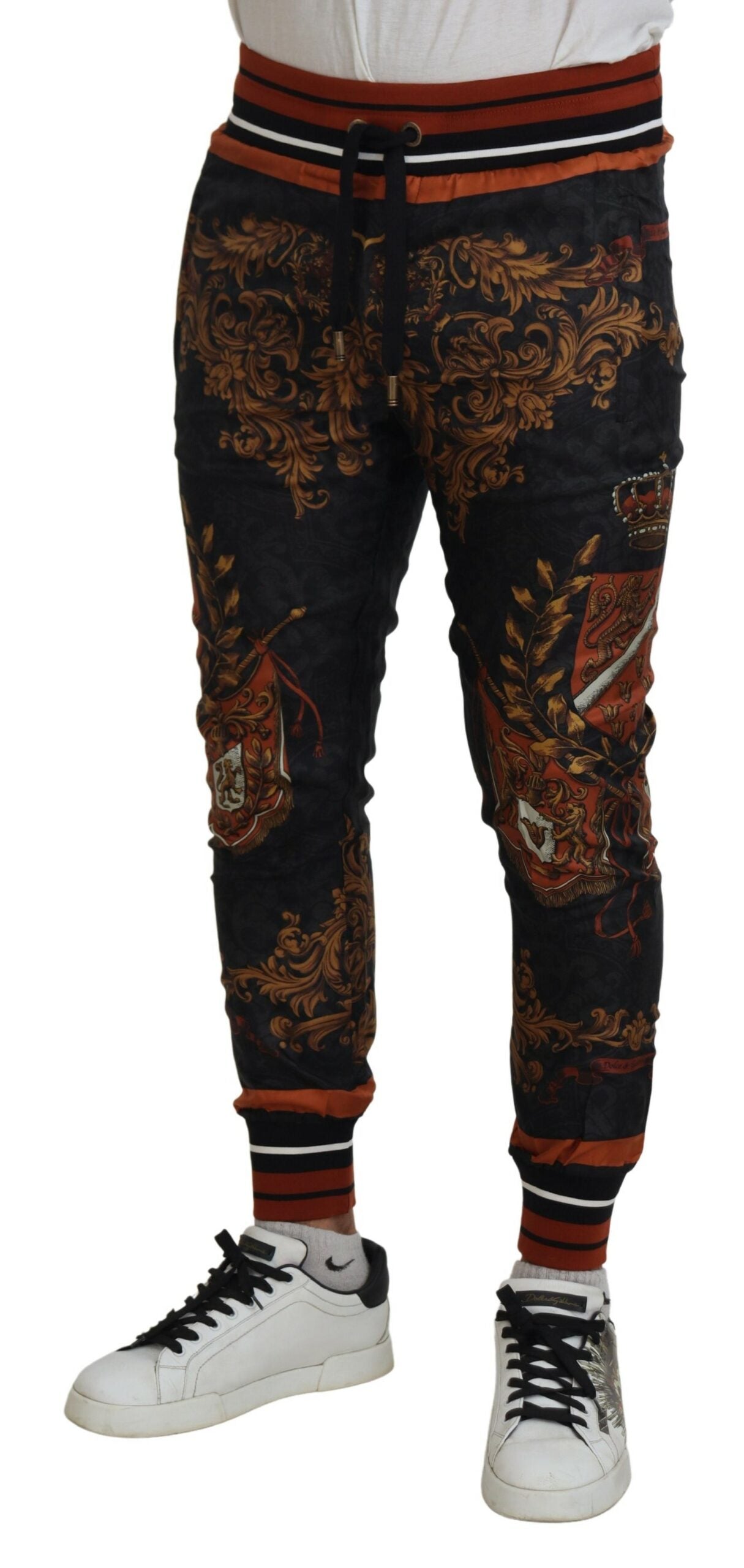 Dolce &amp; Gabbana Pantalon de survêtement en soie à couronne baroque