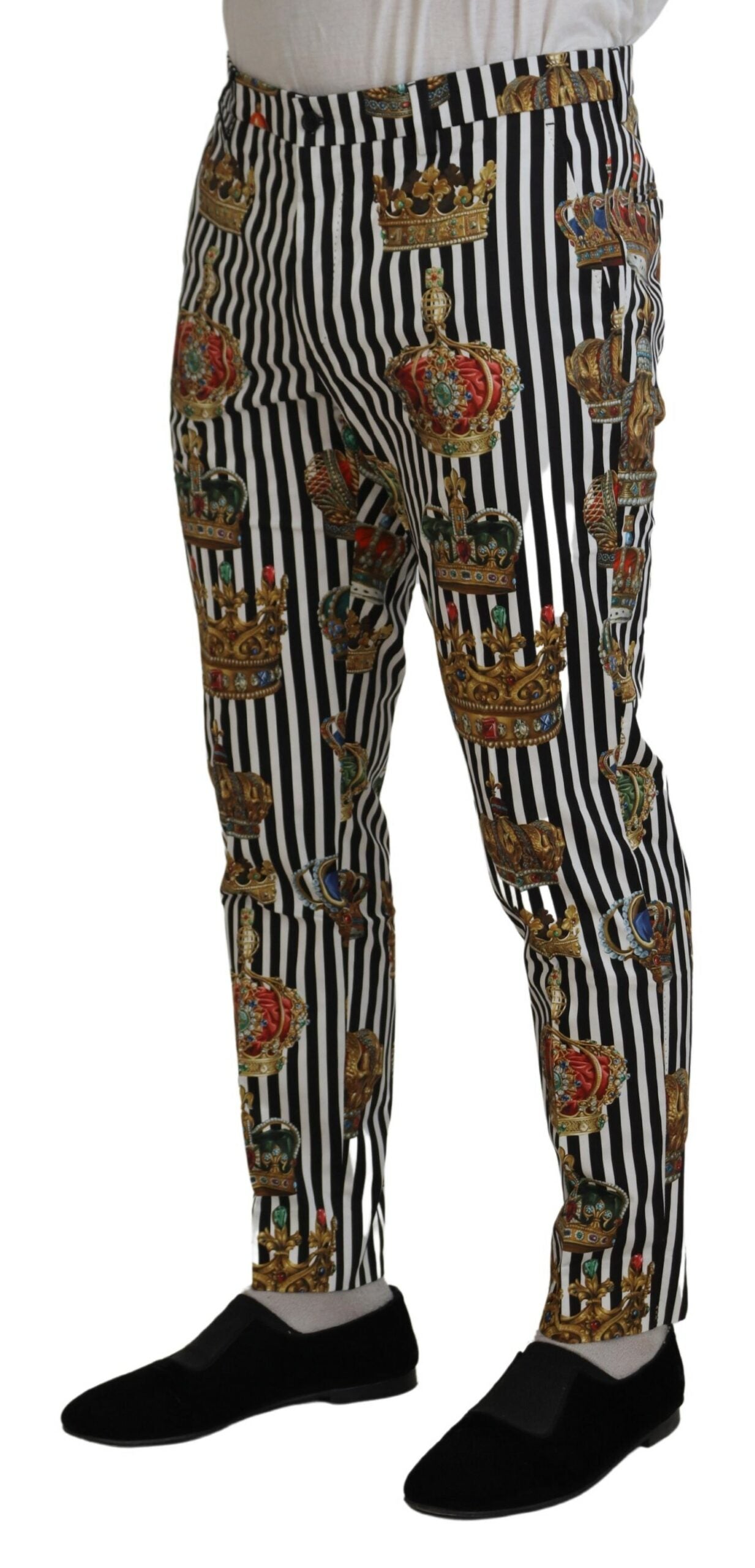 Dolce &amp; Gabbana Pantalon chino élégant à rayures avec couronne dorée