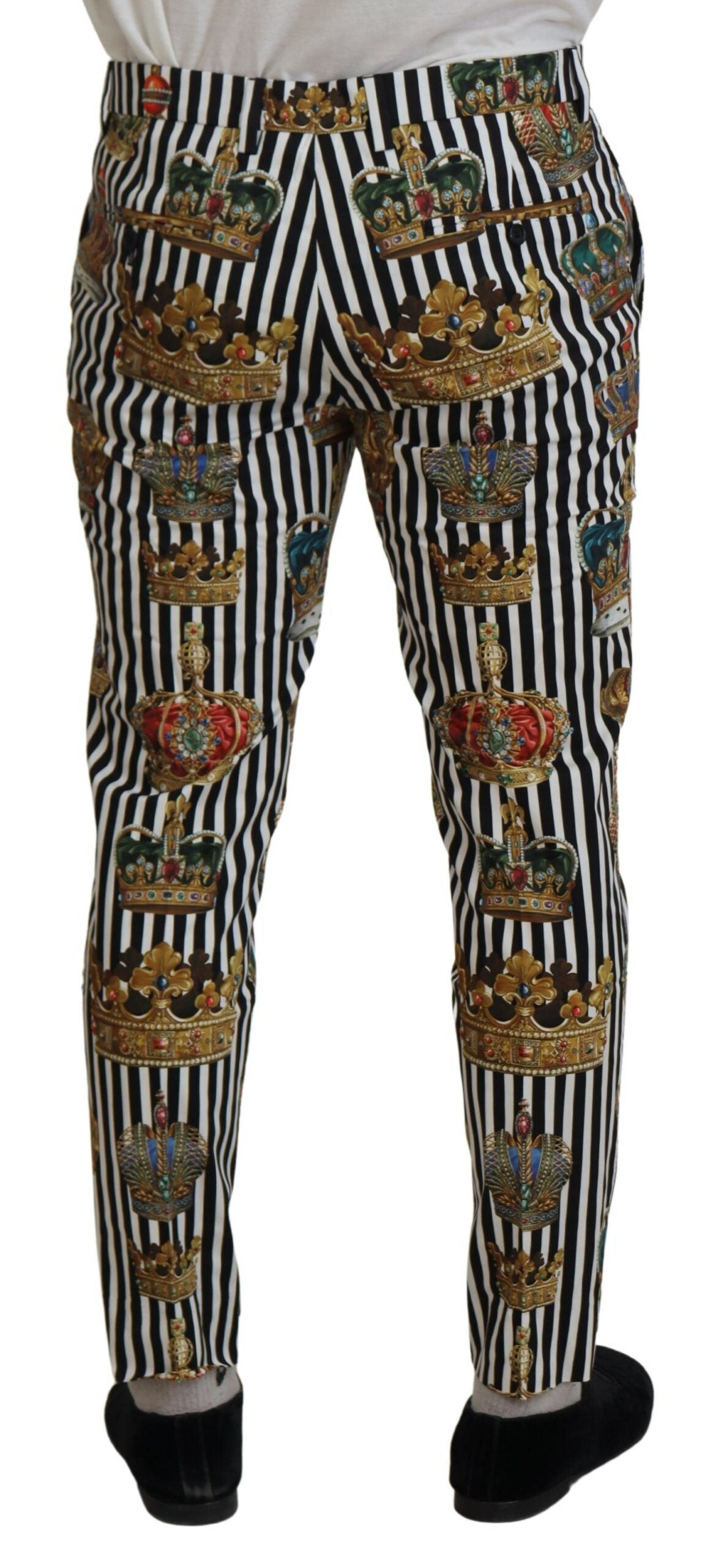 Dolce &amp; Gabbana Pantalon chino élégant à rayures avec couronne dorée