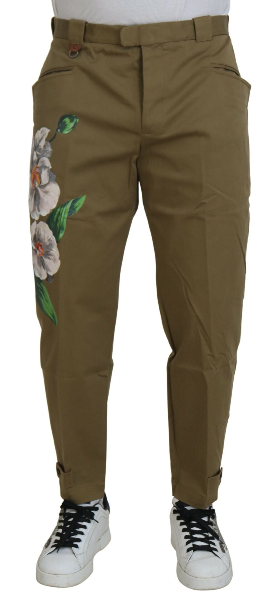 Dolce &amp; Gabbana Pantalon chino beige fleuri exquis