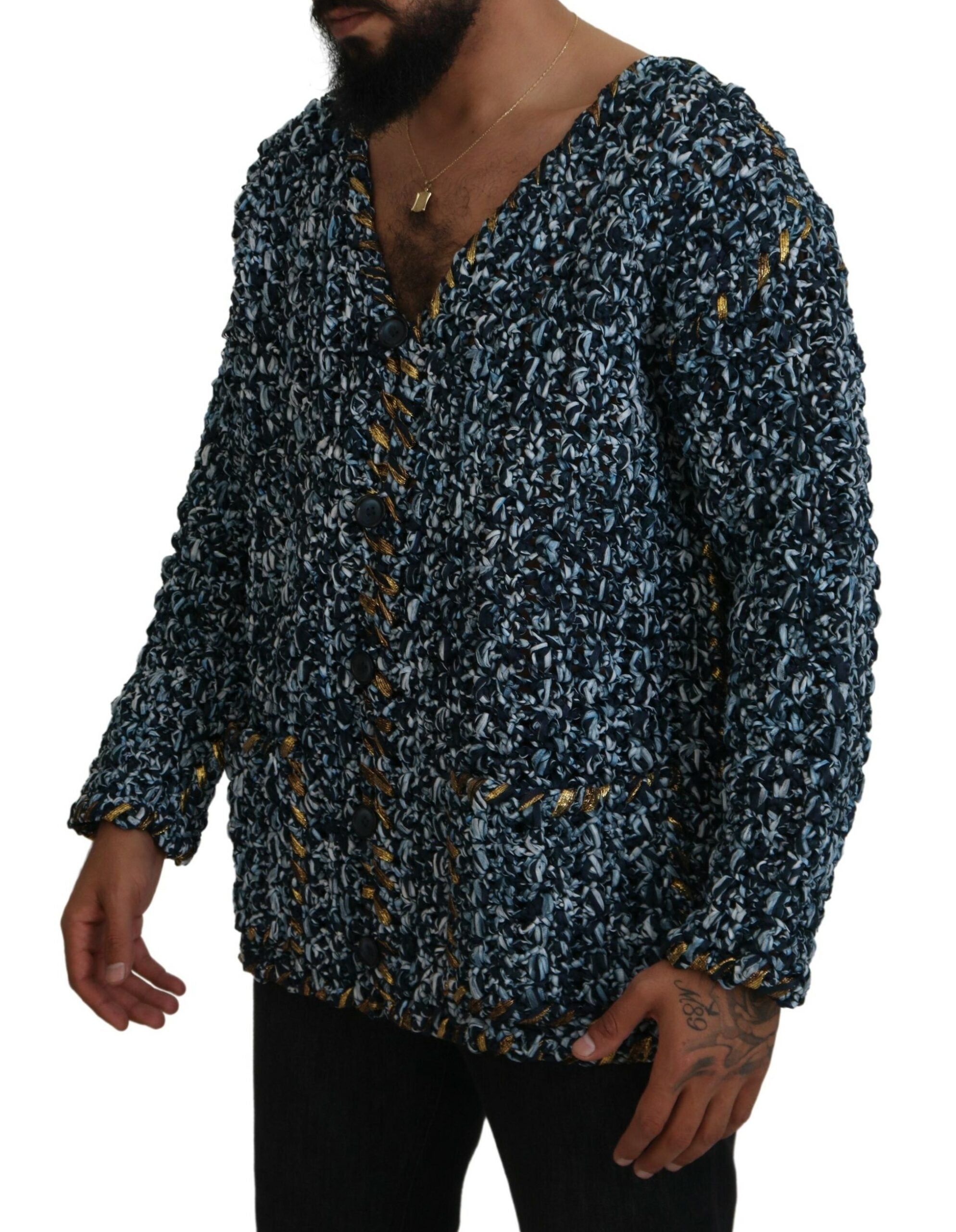 Dolce &amp; Gabbana Pull cardigan bleu élégant à col en V