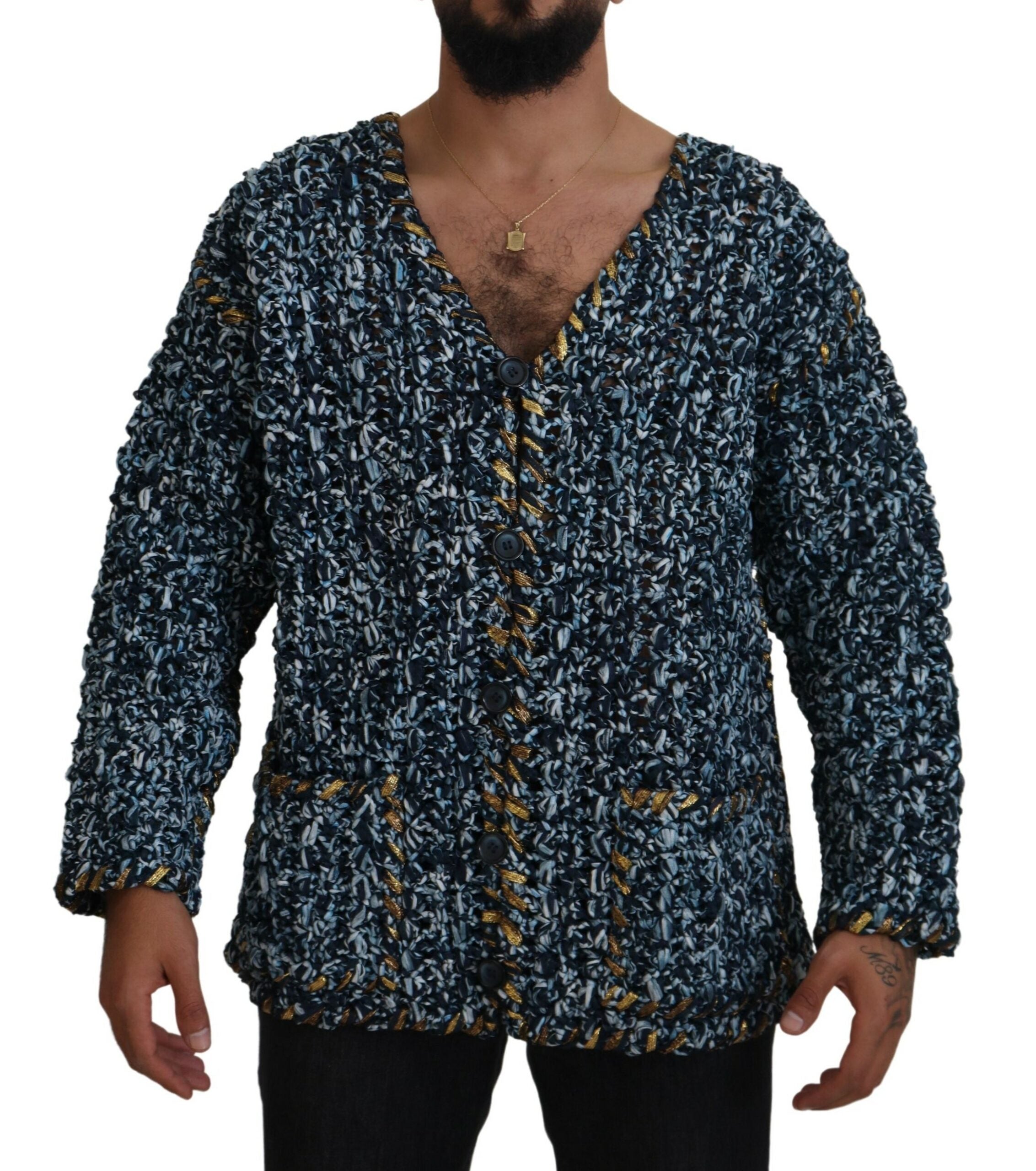 Dolce &amp; Gabbana Pull cardigan bleu élégant à col en V