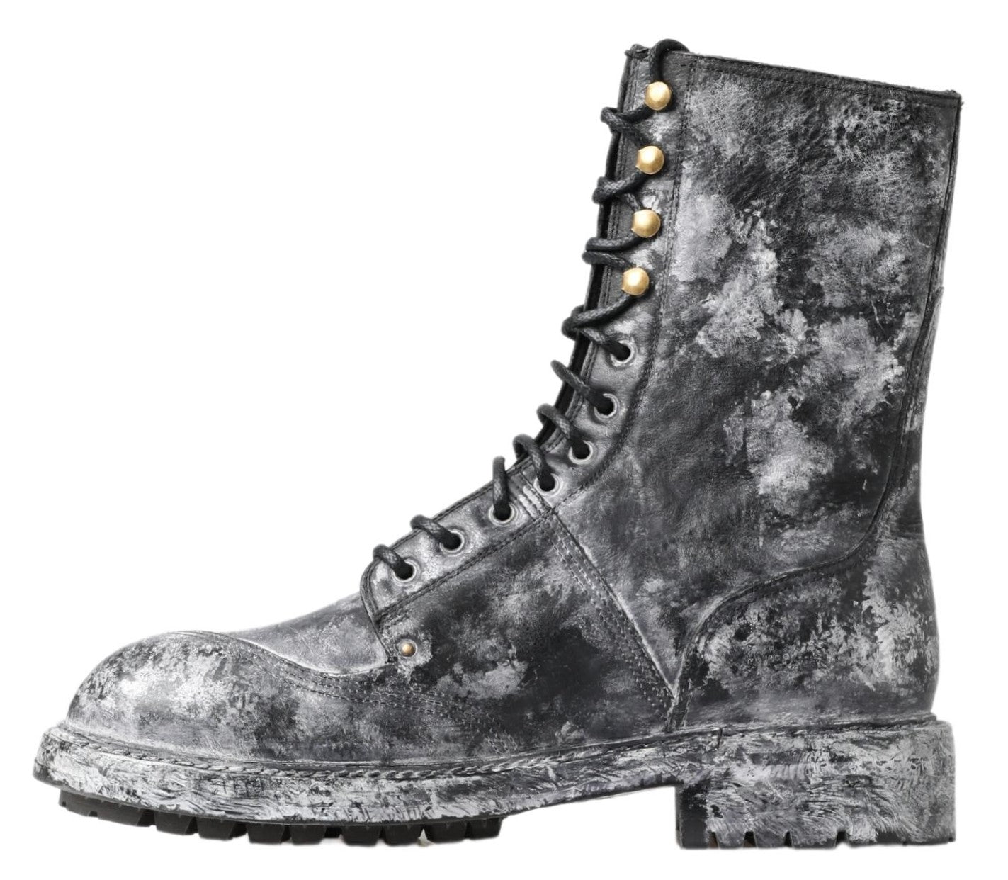 Dolce &amp; Gabbana Chic Bottes à lacets noires avec fondu gris blanc