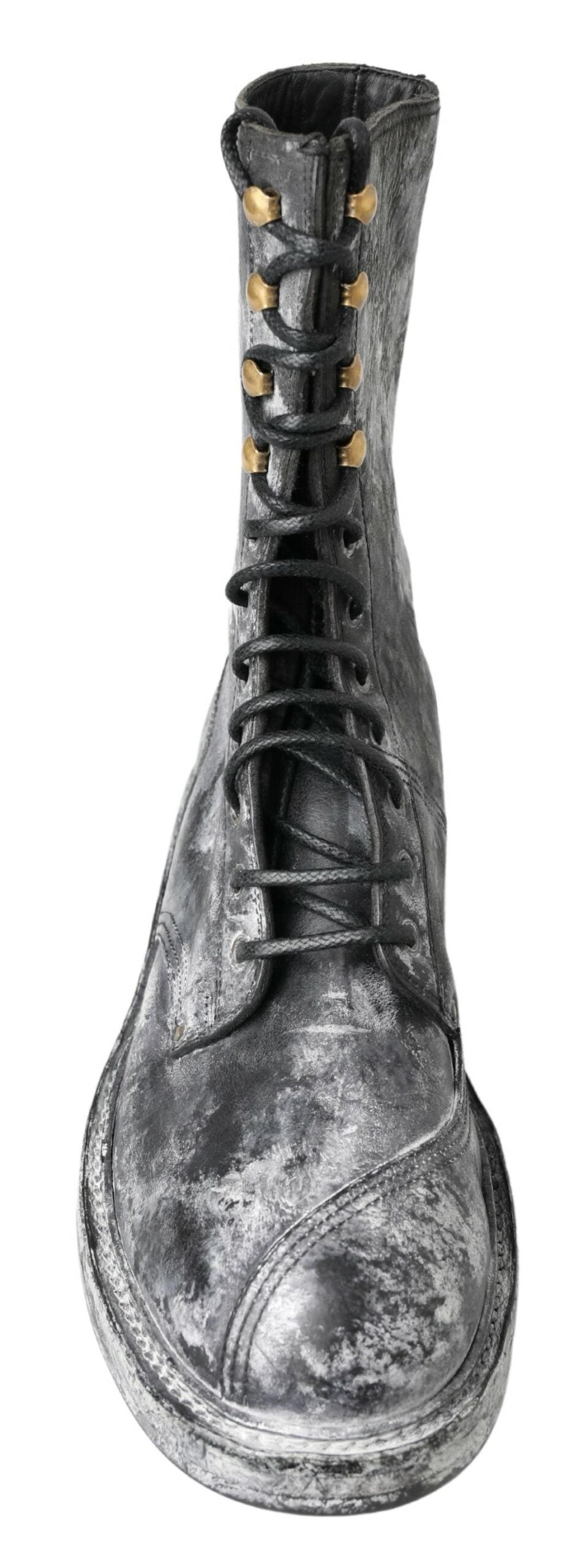 Dolce &amp; Gabbana Chic Bottes à lacets noires avec fondu gris blanc