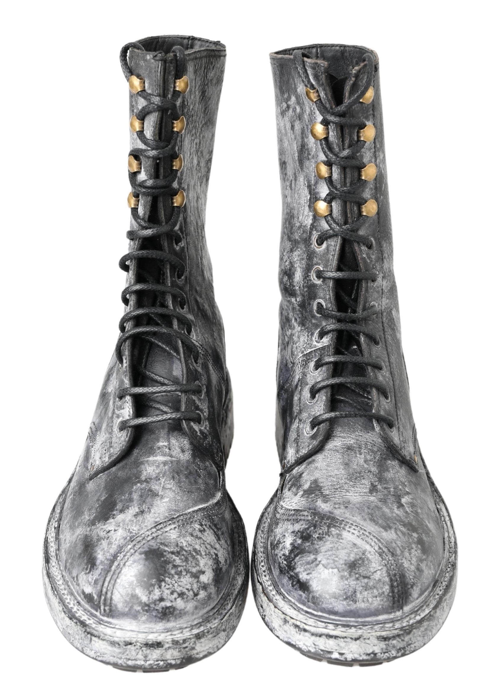 Dolce &amp; Gabbana Chic Bottes à lacets noires avec fondu gris blanc