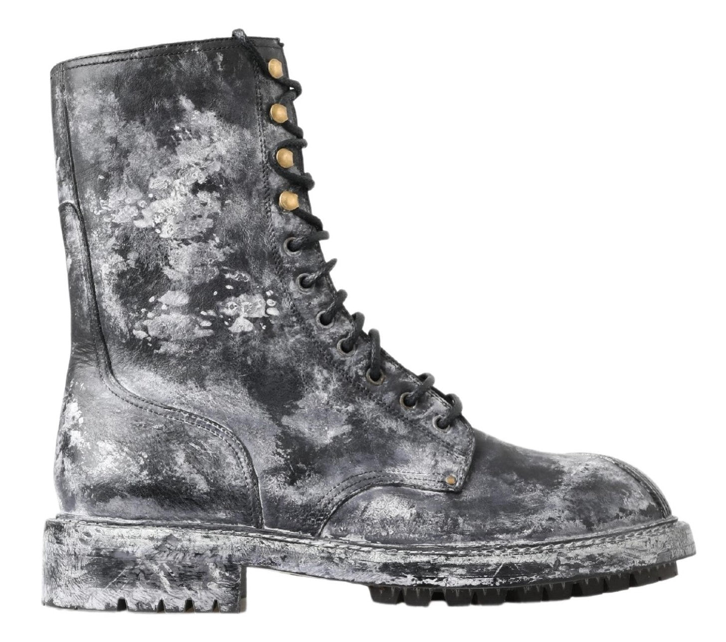 Dolce &amp; Gabbana Chic Bottes à lacets noires avec fondu gris blanc