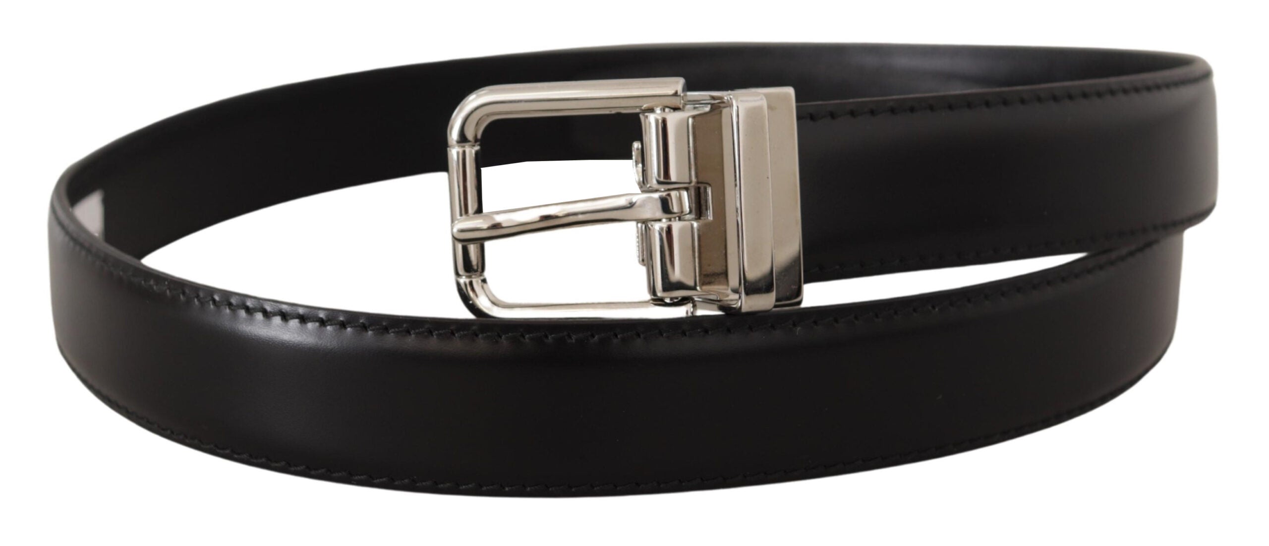 Dolce &amp; Gabbana Ceinture élégante en cuir noir avec boucle en métal