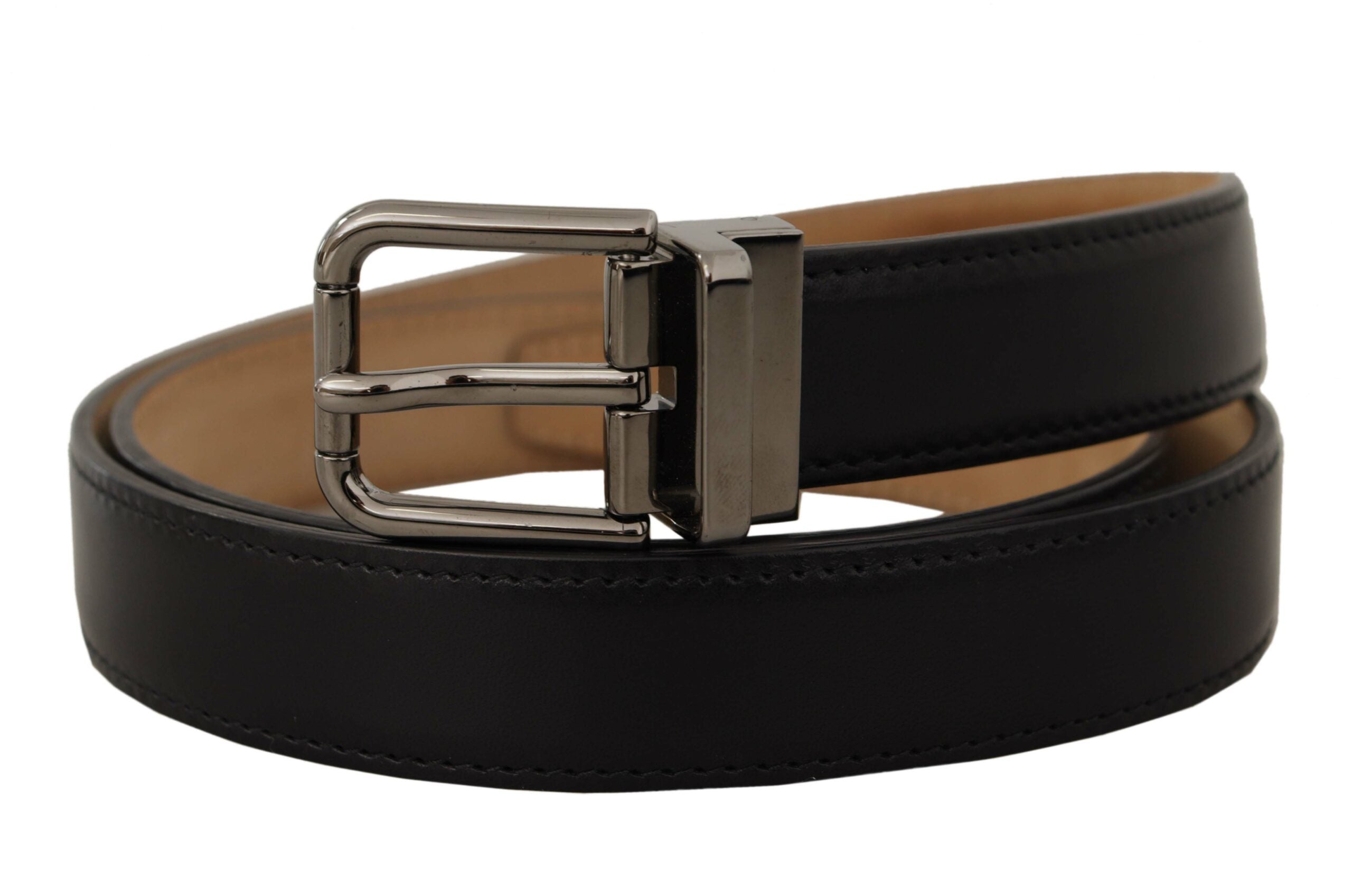 Dolce &amp; Gabbana Ceinture élégante en cuir noir avec boucle en métal