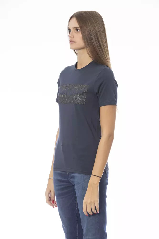 Baldinini Trend Chic T-shirt bleu à manches courtes et col rond