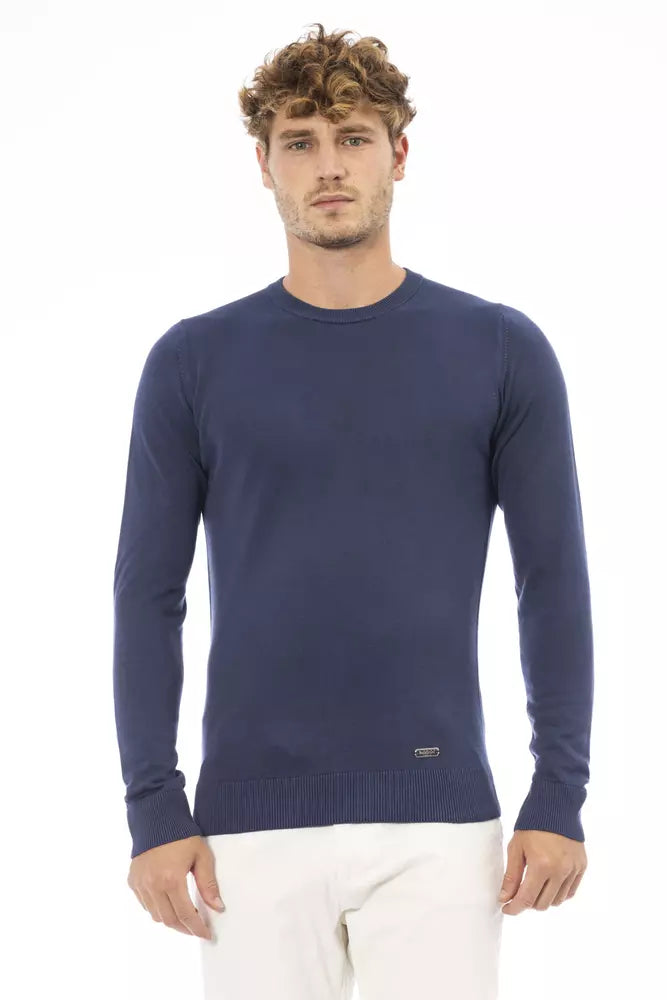 Baldinini Trend élégant pull bleu à col rond en mélange de cachemire