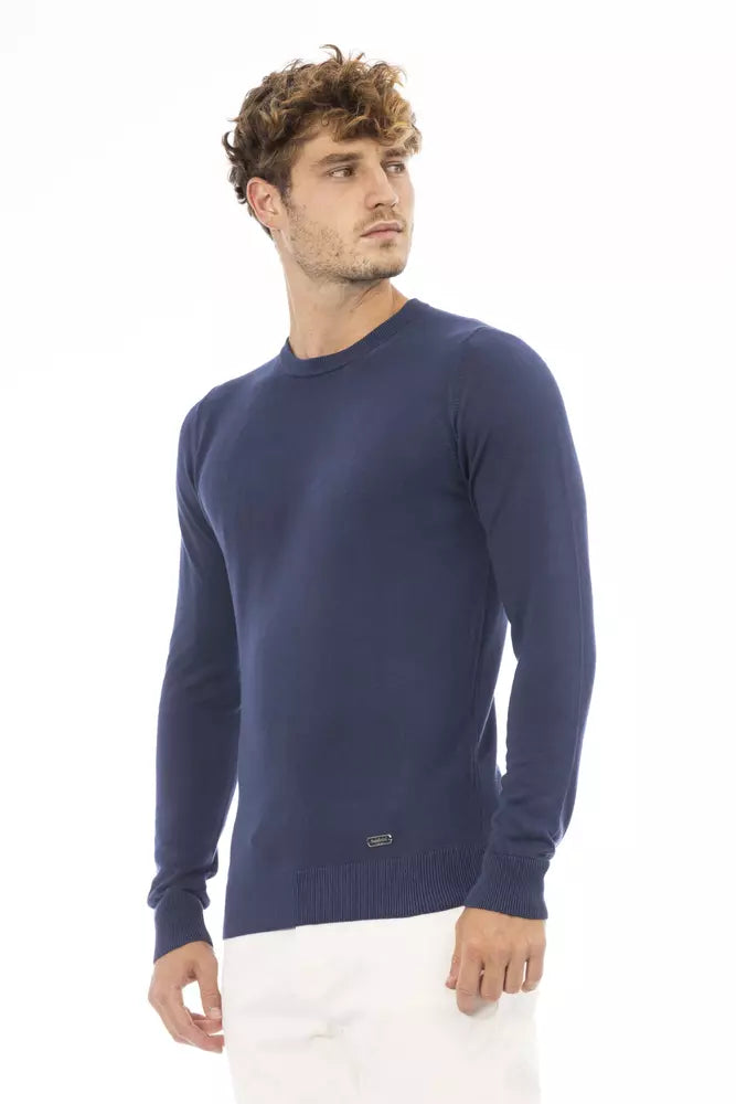 Baldinini Trend élégant pull bleu à col rond en mélange de cachemire