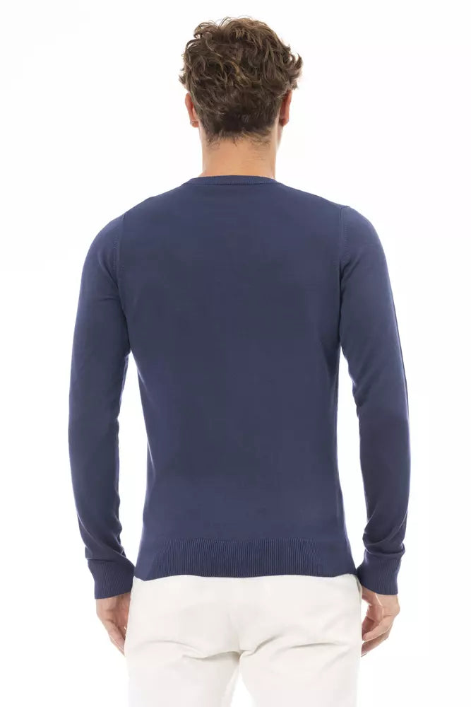 Baldinini Trend élégant pull bleu à col rond en mélange de cachemire