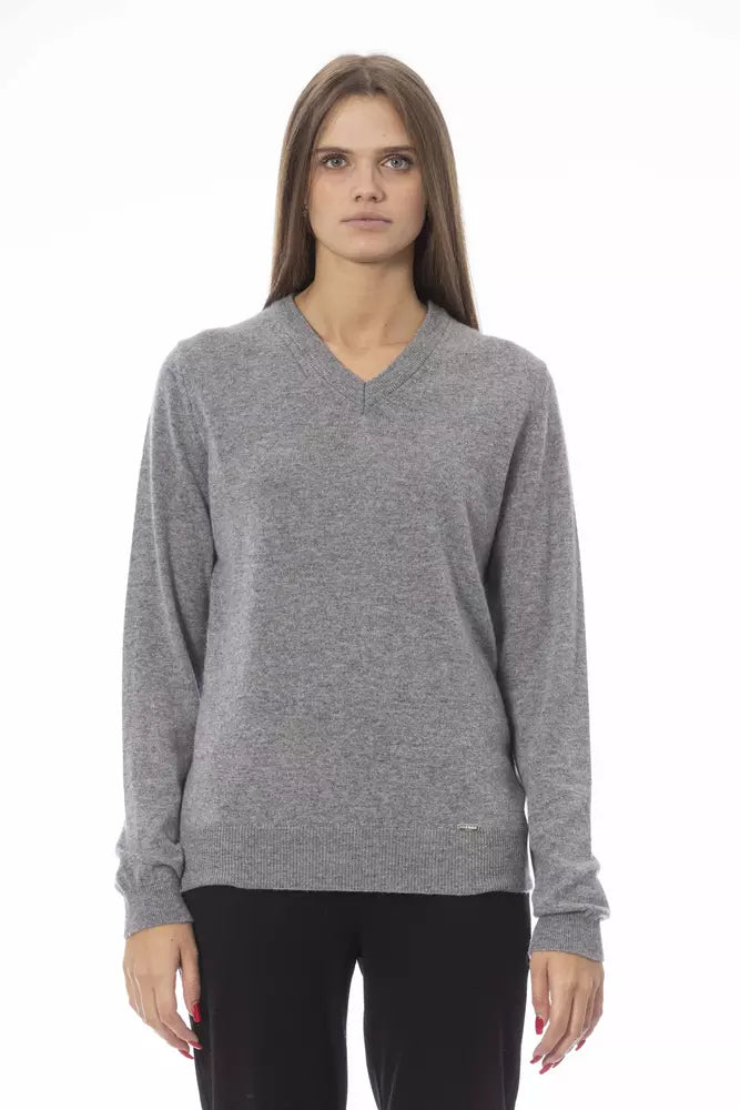 Baldinini Trend Elegant V-Neck Cable Knit Sweater