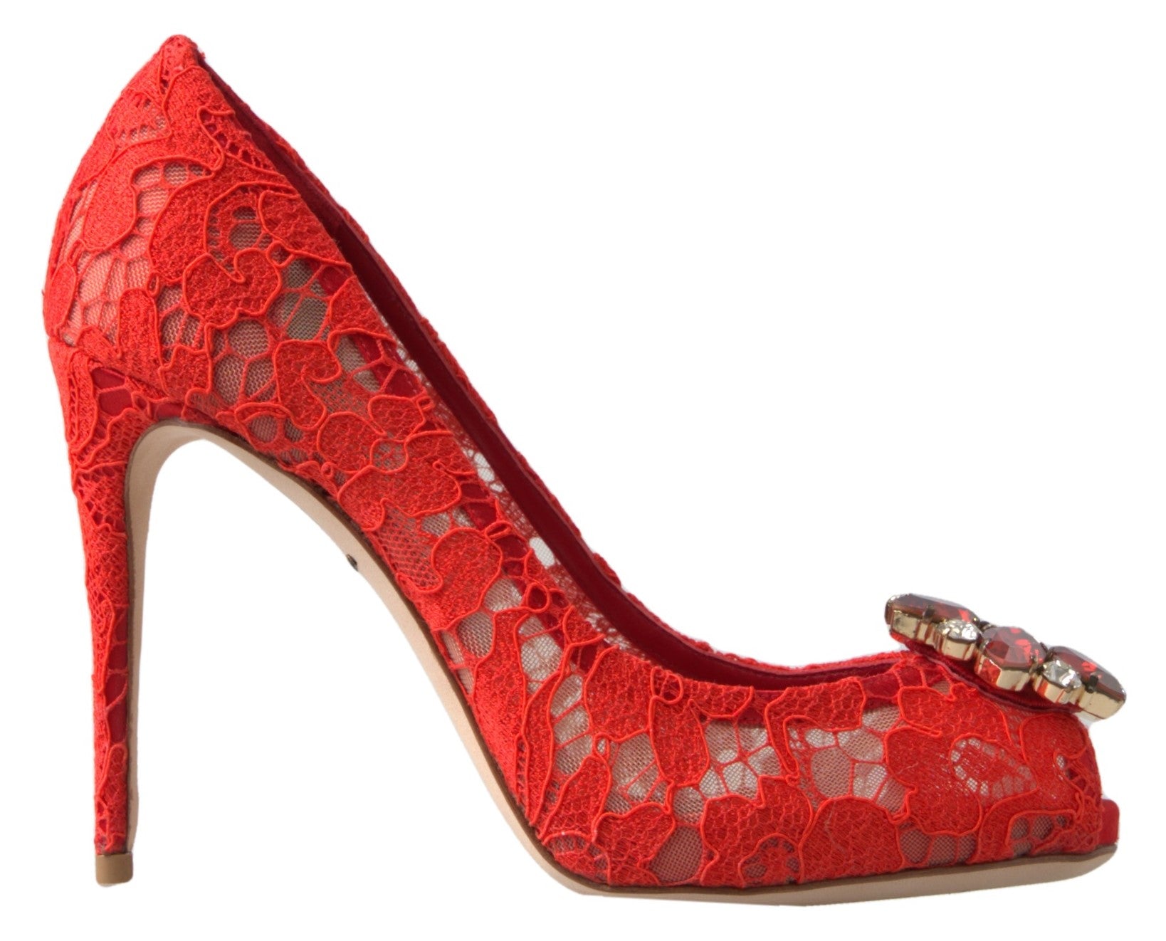 Dolce &amp; Gabbana Chic Talons en dentelle rouge avec ornements en cristal