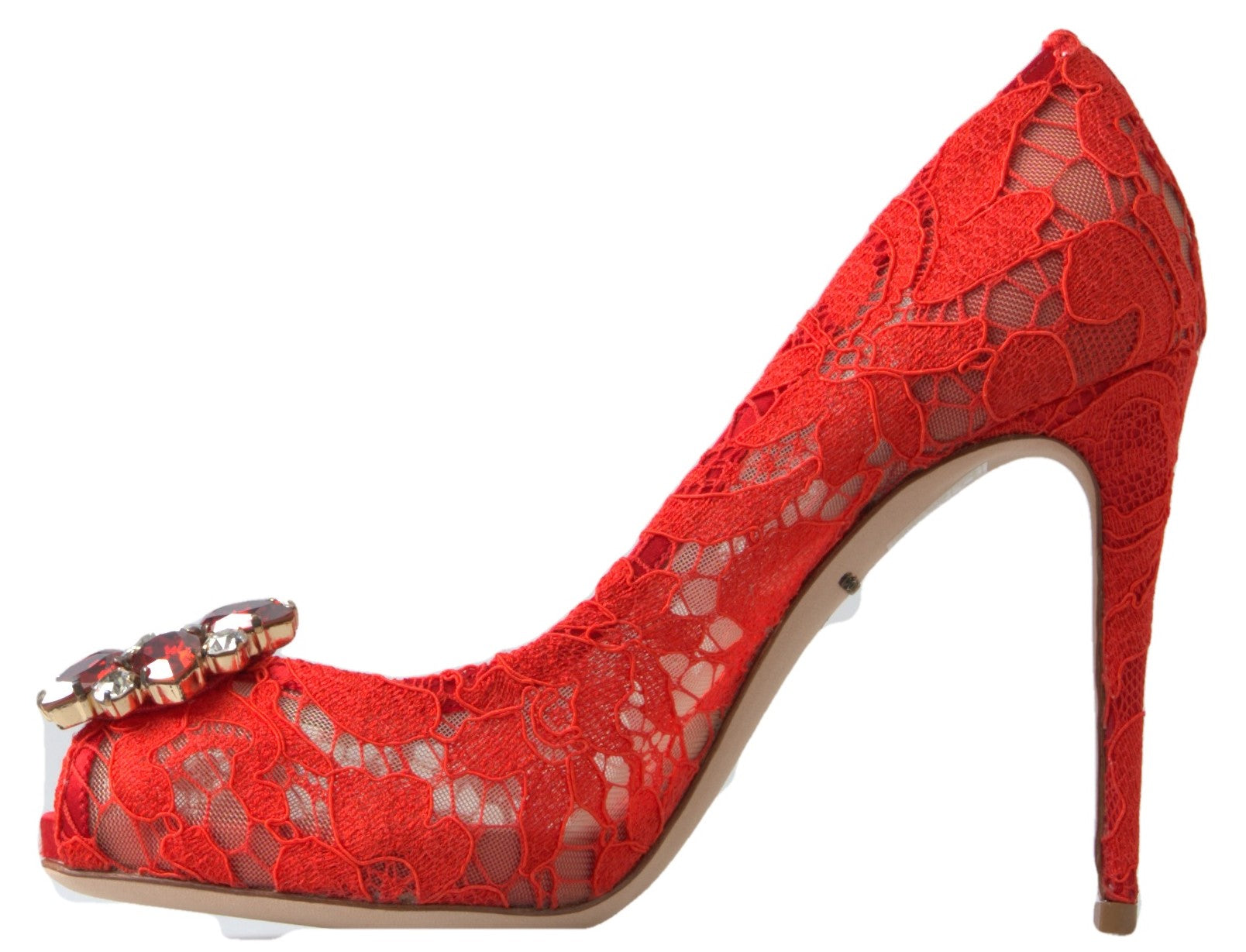 Dolce &amp; Gabbana Chic Talons en dentelle rouge avec ornements en cristal