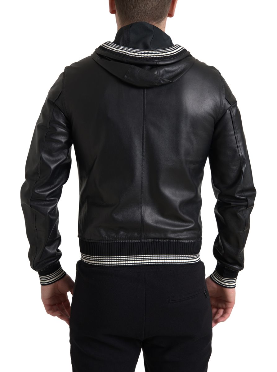 Dolce &amp; Gabbana Blouson aviateur en cuir noir élégant