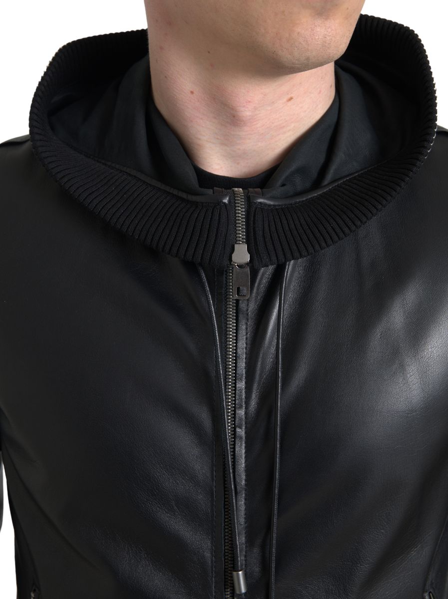 Dolce &amp; Gabbana Blouson aviateur en cuir noir élégant