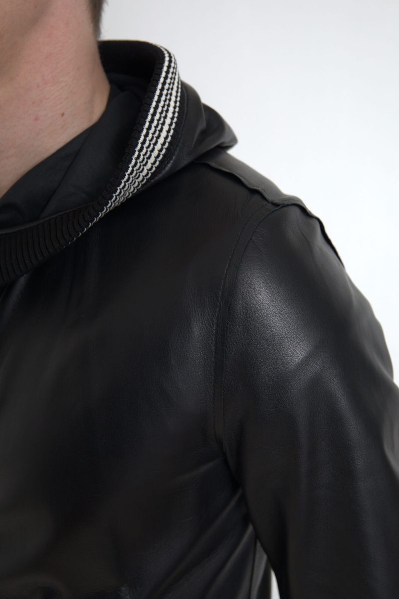 Dolce &amp; Gabbana Blouson aviateur en cuir noir élégant