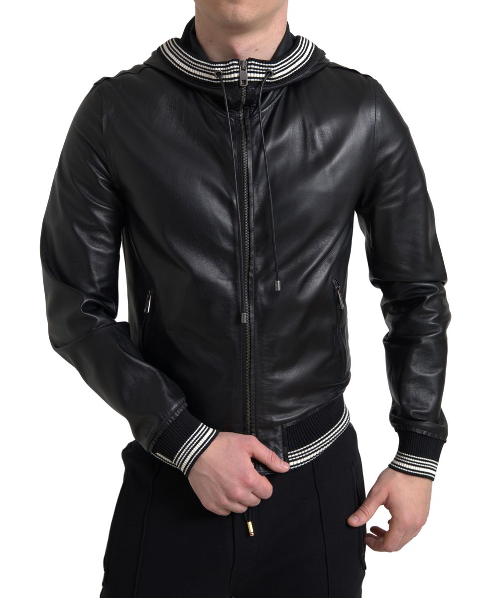 Dolce &amp; Gabbana Blouson aviateur en cuir noir élégant