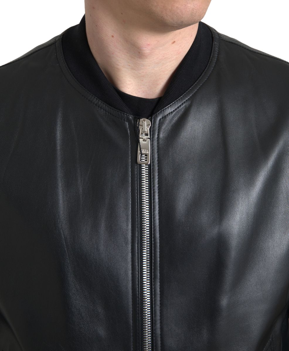 Dolce &amp; Gabbana Blouson aviateur en cuir noir élégant