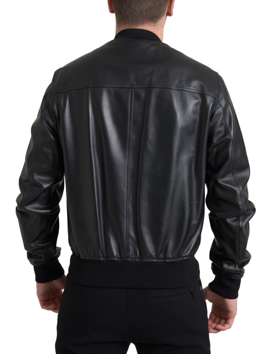 Dolce &amp; Gabbana Blouson aviateur en cuir noir élégant