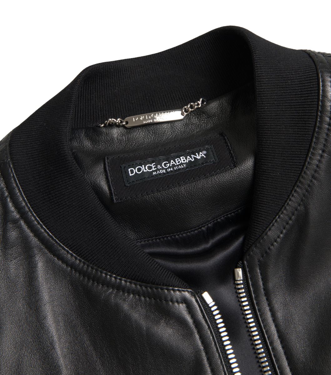 Dolce &amp; Gabbana Blouson aviateur en cuir noir élégant