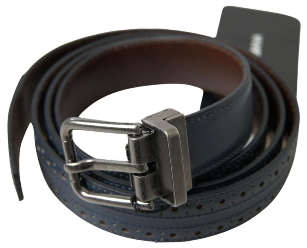 Dolce &amp; Gabbana Ceinture élégante en cuir bleu avec boucle en métal