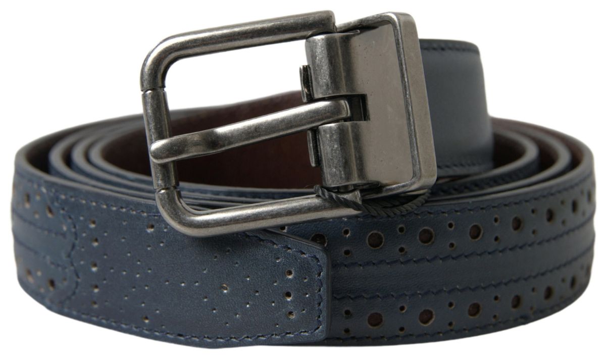 Dolce &amp; Gabbana Ceinture élégante en cuir bleu avec boucle en métal