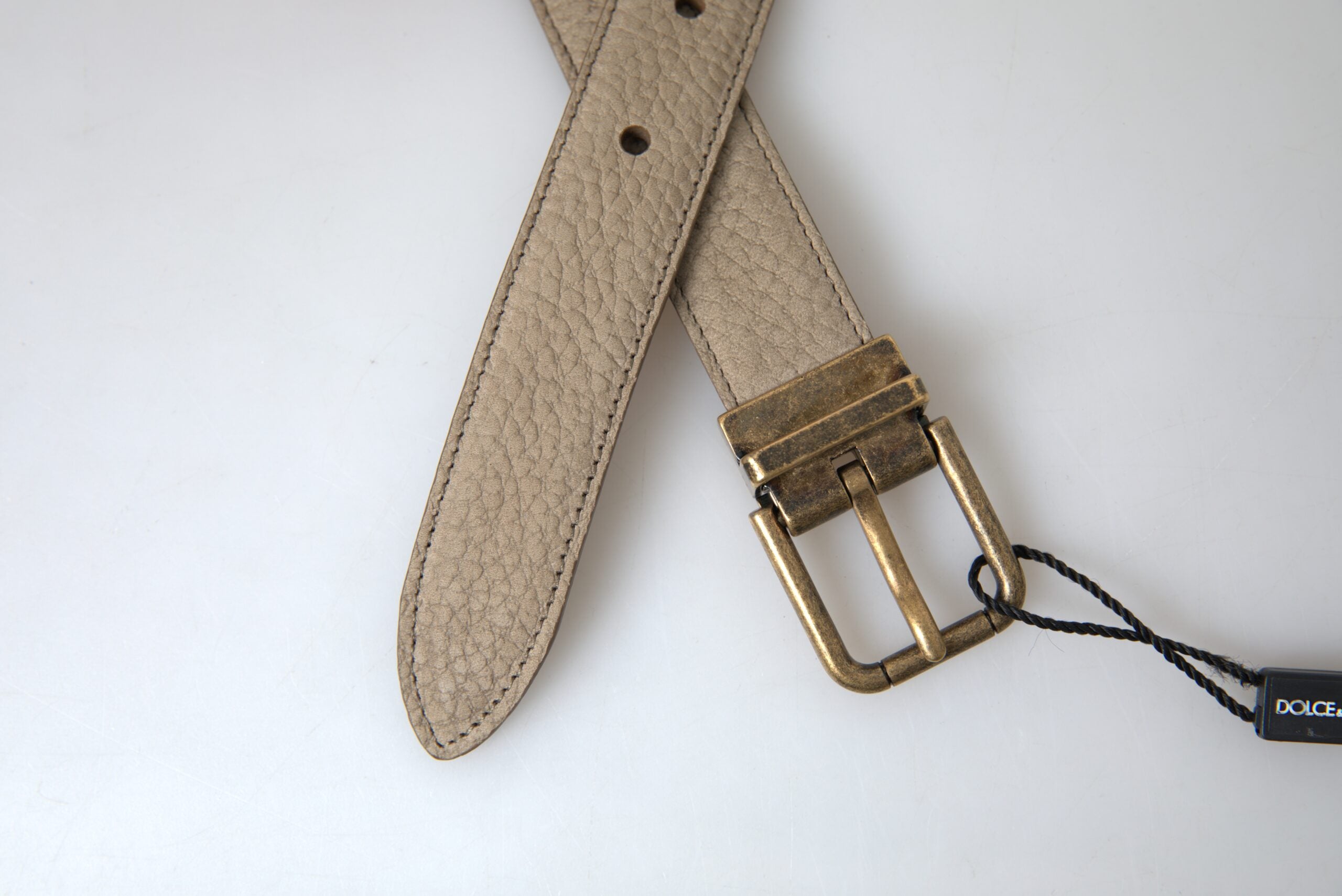 Dolce &amp; Gabbana Ceinture élégante en cuir beige avec boucle en métal