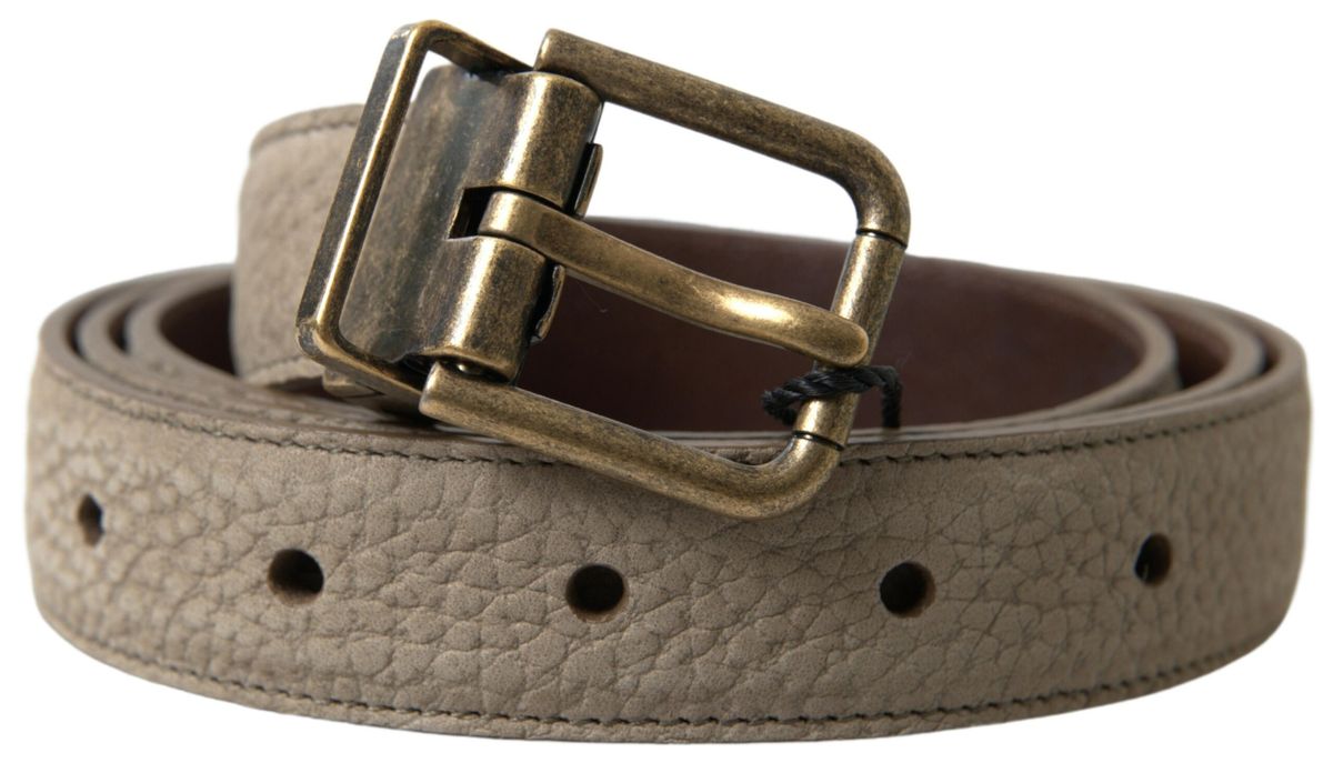 Dolce &amp; Gabbana Ceinture élégante en cuir beige avec boucle en métal