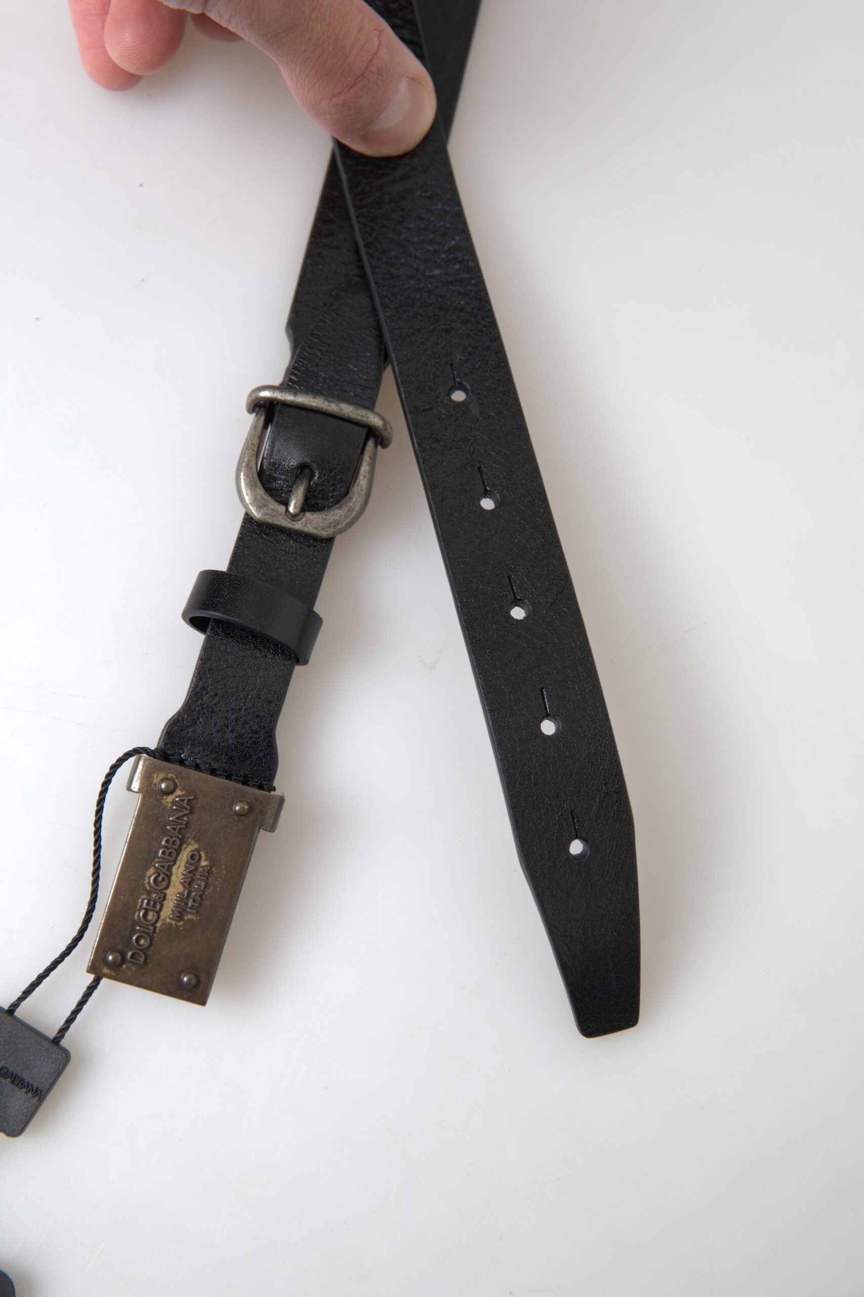 Dolce &amp; Gabbana Ceinture élégante en cuir noir - Fermeture à boucle en métal