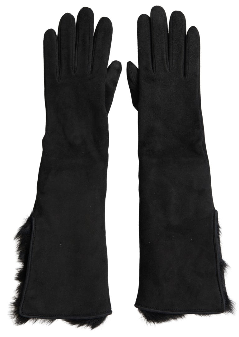 Dolce &amp; Gabbana Gants élégants en cuir longueur coude avec bordure en fourrure