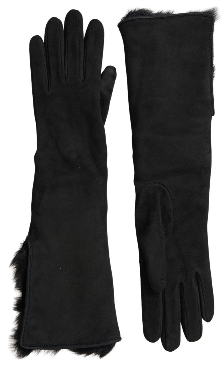 Dolce &amp; Gabbana Gants élégants en cuir longueur coude avec bordure en fourrure