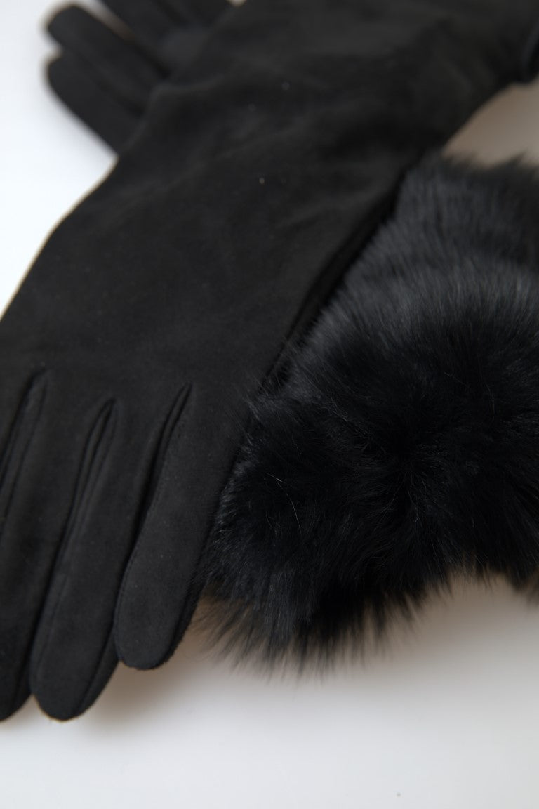 Dolce &amp; Gabbana Gants élégants en cuir longueur coude avec bordure en fourrure