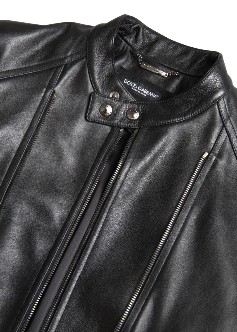 Dolce &amp; Gabbana Veste de motard en cuir noir élégant