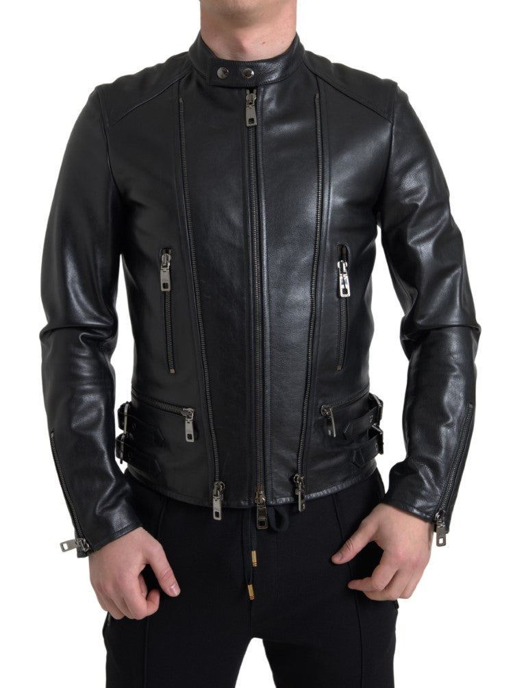 Dolce &amp; Gabbana Veste de motard en cuir noir élégant