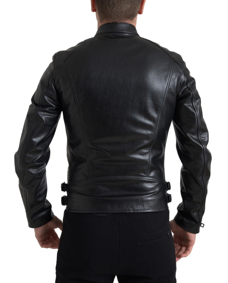 Dolce &amp; Gabbana Veste de motard en cuir noir élégant