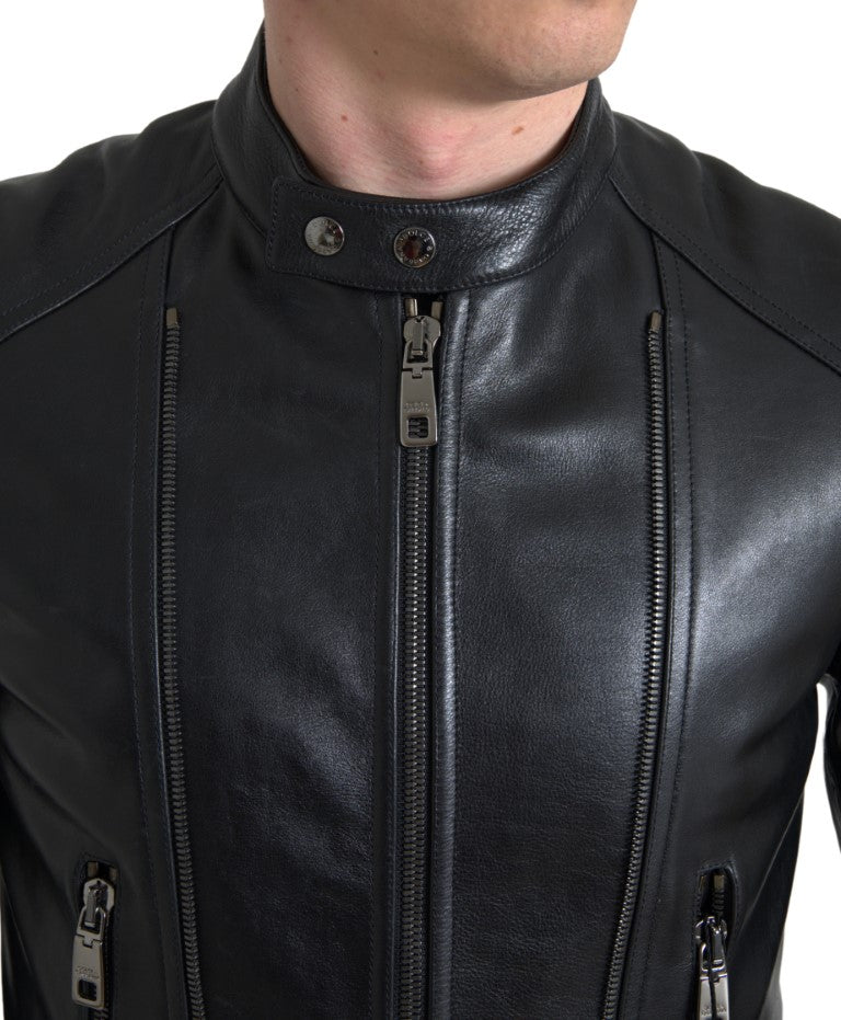 Dolce &amp; Gabbana Veste de motard en cuir noir élégant