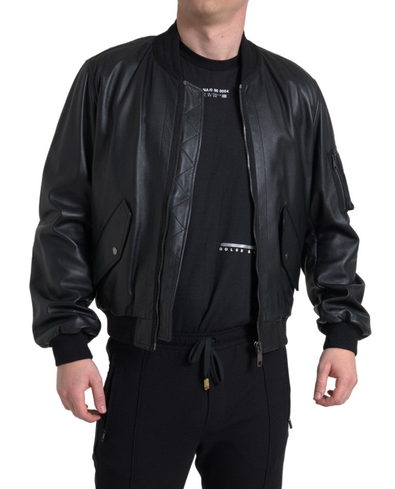 Dolce &amp; Gabbana Blouson aviateur en cuir noir élégant