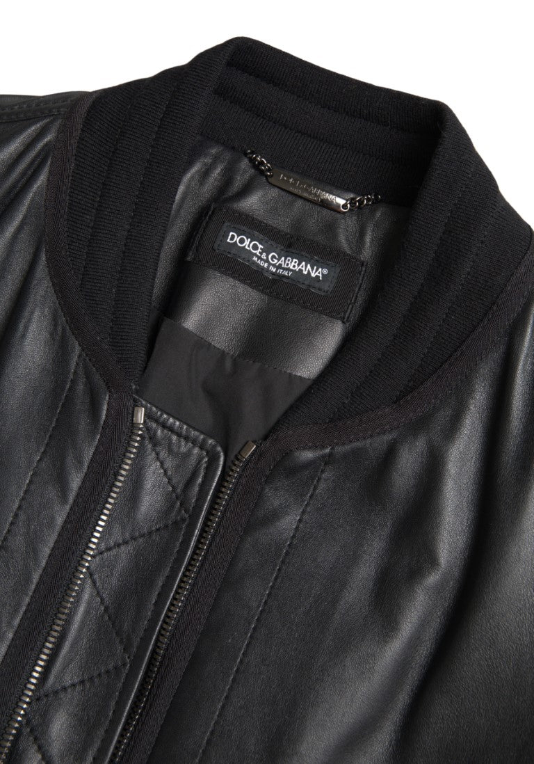 Dolce &amp; Gabbana Blouson aviateur en cuir noir élégant