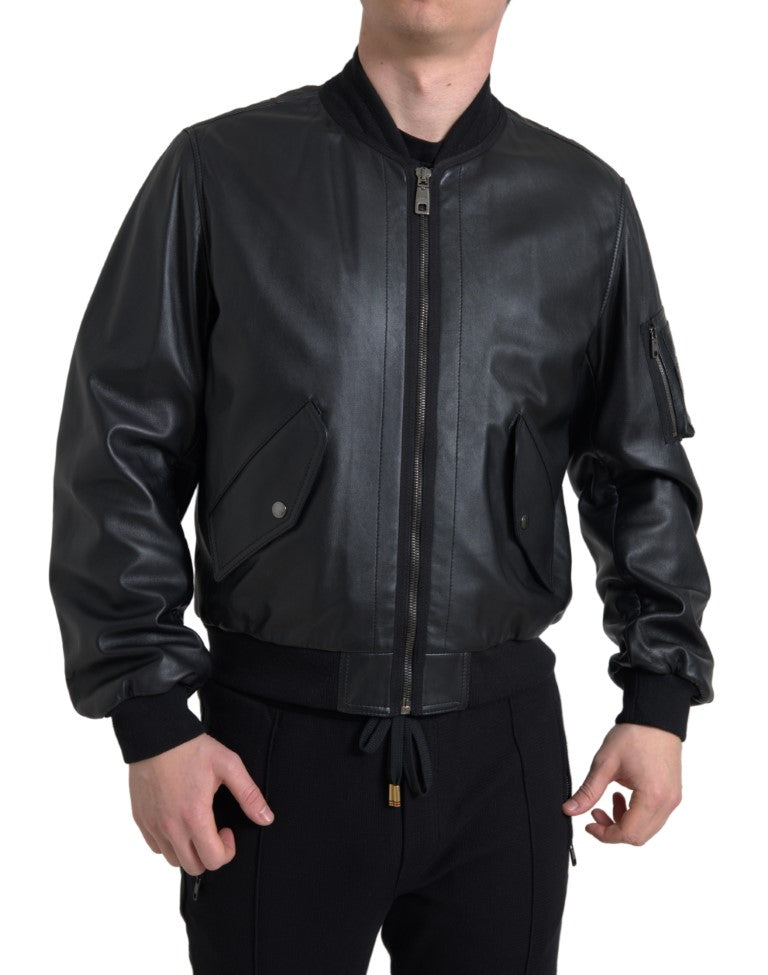 Dolce &amp; Gabbana Blouson aviateur en cuir noir élégant