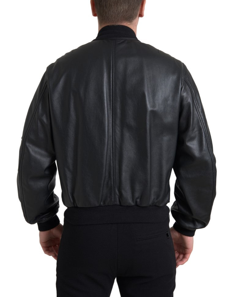 Dolce &amp; Gabbana Blouson aviateur en cuir noir élégant