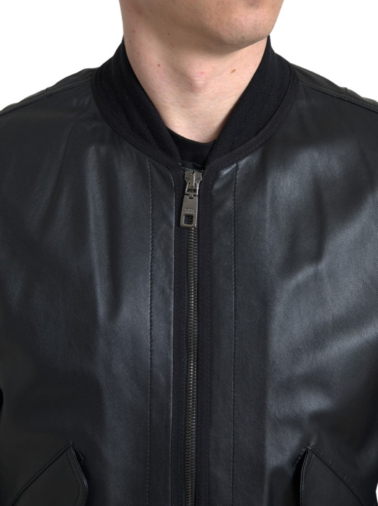 Dolce &amp; Gabbana Blouson aviateur en cuir noir élégant