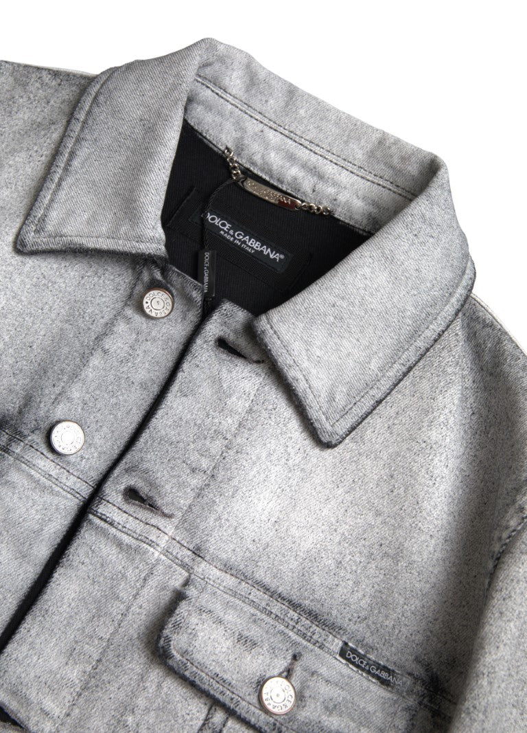 Dolce &amp; Gabbana Veste en jean stretch en coton gris élégante